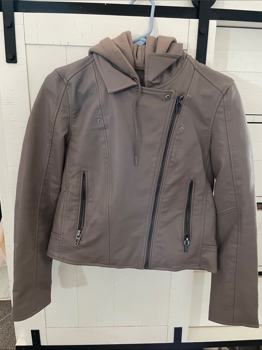Blank NYC Taupe/Brown Hooded Leather Moto Jacket - Women
